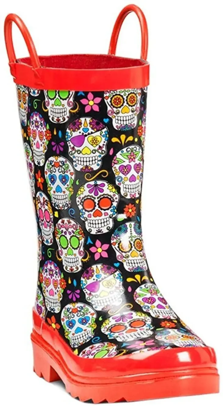 Kids Rain Boots – Sugar Skull / Day of the Dead Print – Size 12/13